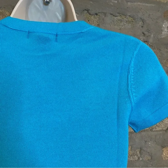 100% CASHMERE TURQUOISE KNIT SWEATER T SHIRT - Picture 7 of 8
